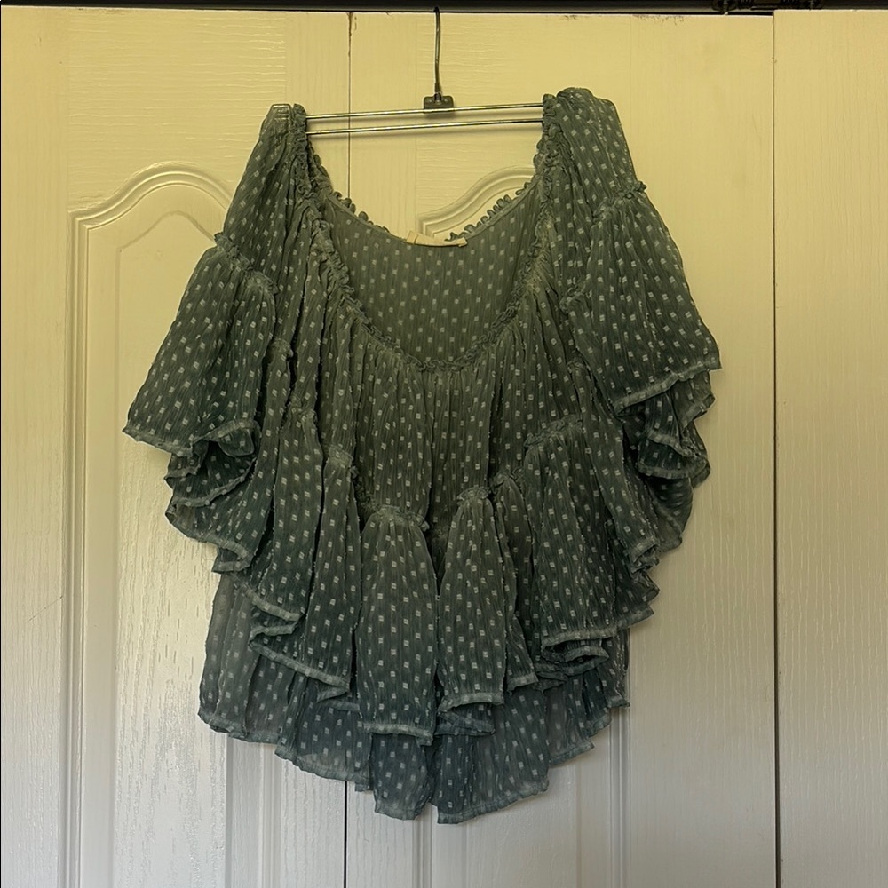 Lovestitch Green Flutter Sleeve Ruffled Blouse